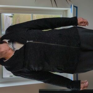 Kensie Moto Black Jacket with White Streaks Sherpa Collor Sz M